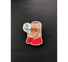 Деревянный значок «Стэн Ли (Sex, Comics, Rock-n-Roll)»