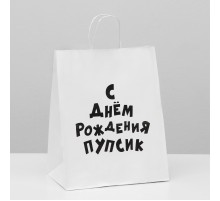 Пакет подарочный с приколами, крафт «Пупсик», белый, 24 х 10,5 х 30 см