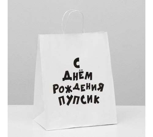 Пакет подарочный с приколами, крафт «Пупсик», белый, 24 х 10,5 х 30 см