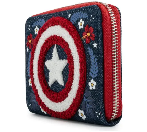 Кошелек Loungefly Marvel Captain America 80th Anniversary Floral Sheild Zip Around Wallet MVWA0157