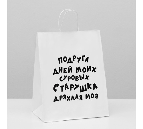 Пакет подарочный с приколами, крафт «Старушка», белый, 24 х 10,5 х 30 см