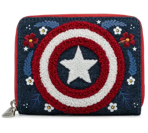 Кошелек Loungefly Marvel Captain America 80th Anniversary Floral Sheild Zip Around Wallet MVWA0157