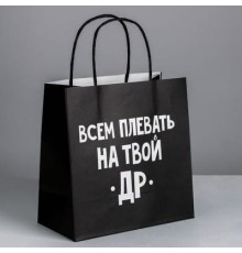 Пакет подарочный «Всем плевать на твой др», 22 × 22 × 11 см