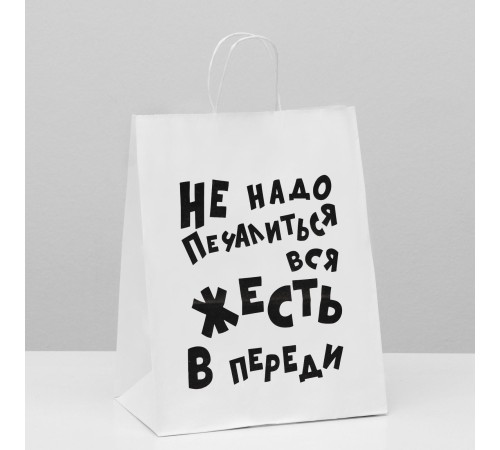 Пакет подарочный с приколами, крафт «Не надо печалиться», белый, 24 х 14 х 30 см