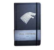 Игра престолов. Блокнот. (Дом Старков) (А5, 96 л., твердая обложка из эко-кожи, тиснение, блок в линейку, резинка, конверт для хранения)